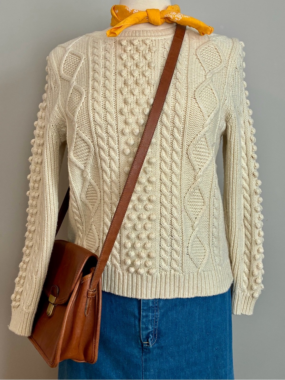 J Crew Button Back Cable Knit Fisherman’s “Irish” “Aran” Crewneck Sweater
